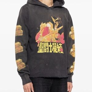 Graphic Hoodie with Anime Design - Black